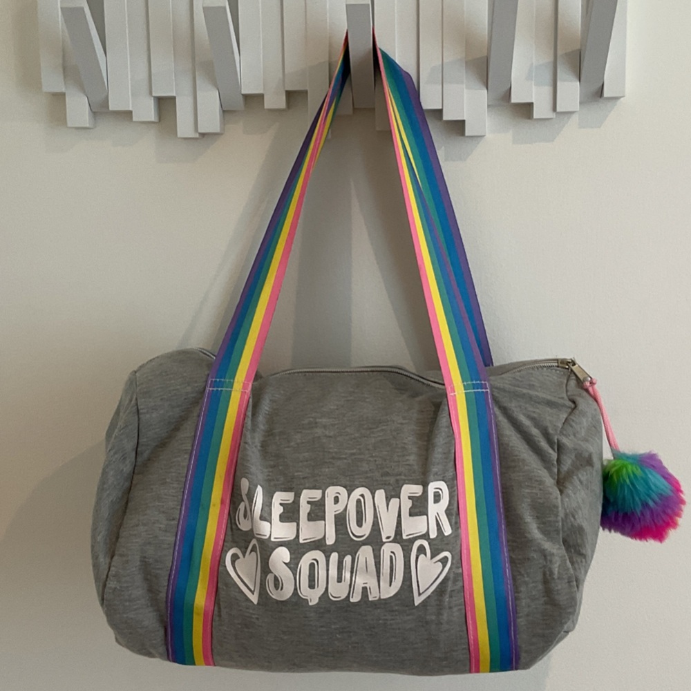 Gray Sleepover Squad Bag with Rainbow Straps